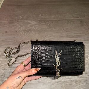 Yves Saint Laurent Black Crocodile-Embossed Chain Bag